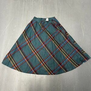 Vintage 80s women's JcPenney dark green plaid wool school girl skirt 24"